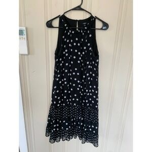 MSK Black Polka Dot Sleeveless Dress Women's Size‎ 12 Sheer Ruffle Hem